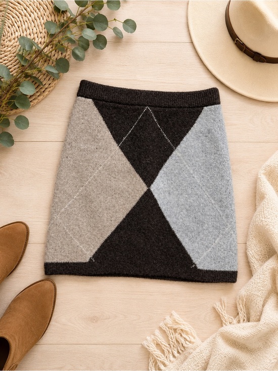 Primark Other - Primark Argyle Knit Mini Skirt in Black, Gray, Tan